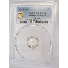 AUSTRALIA 1934 . THREEPENCE . PCGS VF